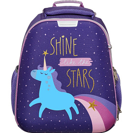 Ранец Комус Класс (№1 School) Единорог Shine анатомический фиолетовый меняет цвет с двумя отделениями
