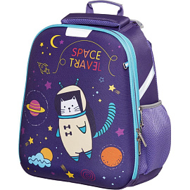 Ранец Комус Класс (№1 School) Кот-космонавт анатомический фиолетовый с двумя отделениями