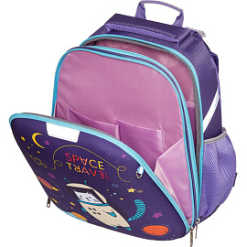 Ранец Комус Класс (№1 School) Кот-космонавт анатомический фиолетовый с двумя отделениями