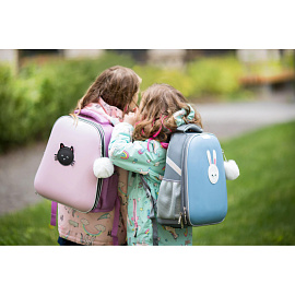 Ранец Комус Класс (№1 School) Мордочки Кот Анатомический розовый (усики и ушки) с двумя отделениями