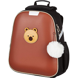 Ранец Комус Класс (№1 School) Мордочки Мишка анатомический коричневый с двумя отделениями