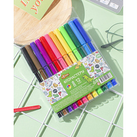 Фломастеры №1 School Отличник 12 цветов с вентилируемыми колпачками смываемые