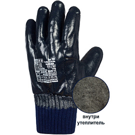 Перчатки рабочие утеплённые от порезов и проколов Чибис ШНР хлопковые с нитрильным покрытием синие (размер 10, XL)