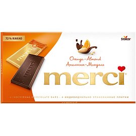 Шоколад Merci горький 70% Апельсин-миндаль 100 г