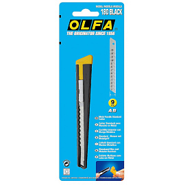 Нож канцелярский Olfa OL-180-Black с металлическим корпусом (ширина лезвия 9 мм)