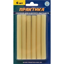 Стержни клеевые для термопистолета Практика 11x100 мм жёлтые 6 штук в упаковке