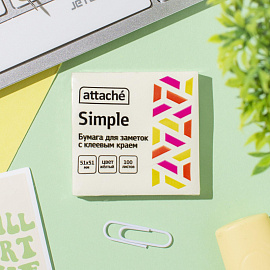 Стикеры Attache Simple 51х51 мм пастельные желтые (1 блок на 100 листов)