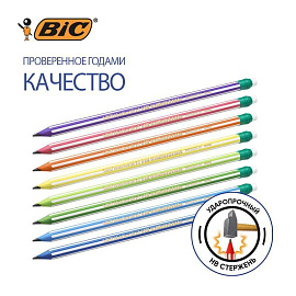 Карандаш чернографитный HB с ластиком BIC Evolution Stripes заточенный шестигранный фото Карандаш чернографитный HB с ластиком BIC Evolution Stripes заточенный шестигранный