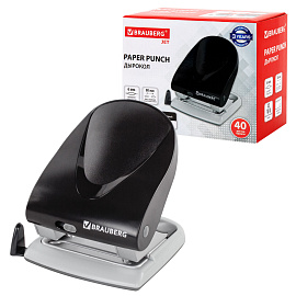 Дырокол BRAUBERG "Jet", до 40 листов, черный, 224341