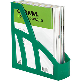 Лоток для бумаг вертикальный СТАММ "Лидер", зеленый, ширина 75мм фото Лоток для бумаг вертикальный СТАММ "Лидер", зеленый, ширина 75мм