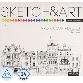 Карандаши цветные художественные классические Sketch&Art 24 карандаша 24 цвета трёхгранные (утолщённые)