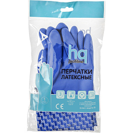 Перчатки КЩС латексные Hq Profiline с хлопковым напылением синие (размер 9, L, 74735)
