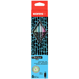 Карандаш чернографитный НВ с ластиком Kores заточенный трехгранный