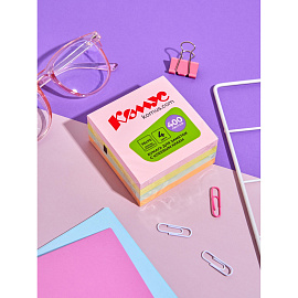 Стикеры Комус 76х76 мм неоновые 4 цвета (1 блок на 400 листов)