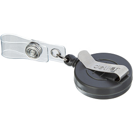 Держатель для бейджа Deli 8309 на кнопке с рулеткой серый (12 штук в упаковке)