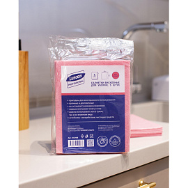 Салфетки хозяйственные повышенной впитываемости Luscan Professional вискоза 38x30 см 90 г/кв.м красные (5 штук в упаковке)