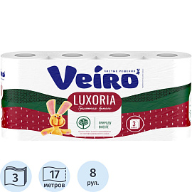 Бумага туалетная Veiro Luxoria 3-слойная белая (8 рулонов в упаковке)