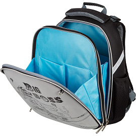 Ранец Комус Класс (№1 School) Динозавр Boss анатомический серый светоотражающая ткань с двумя отделениями