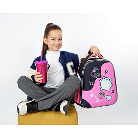 Ранец Комус Класс (№1 School) Basic Froggy анатомический черный с двумя отделениями