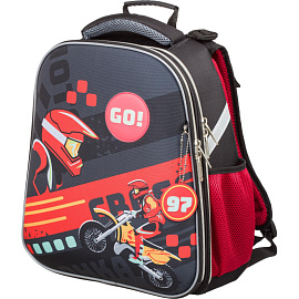 Ранец Комус Класс (№1 School) Basic Motocross анатомический черный с двумя отделениями