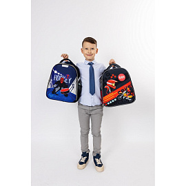 Ранец Комус Класс (№1 School) Basic Motocross анатомический черный с двумя отделениями