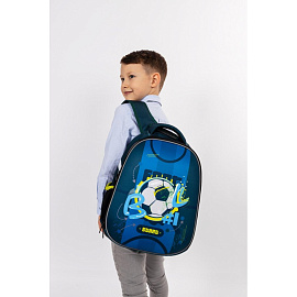 Ранец Комус Класс (№1 School) Easy Football анатомический синий с двумя отделениями