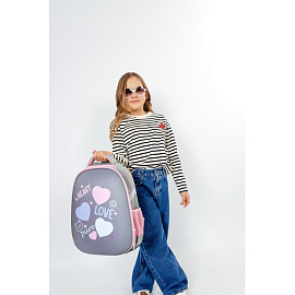 Ранец Комус Класс (№1 School) Easy Heart анатомический серый с двумя отделениями