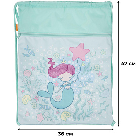 Мешок для сменной обуви Комус Класс (№1 School) Русалка 360х470 мм бирюзовый с карманом фото Мешок для сменной обуви Комус Класс (№1 School) Русалка 360х470 мм бирюзовый с карманом