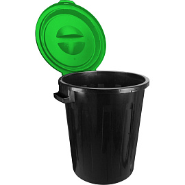 Бак для мусора и отходов 60 л с крышкой пластик черный/зеленый (55x53x53 см)