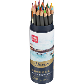 Карандаши акварельные Deli Arte Nuevo круглые 24 цвета с кистью в наборе