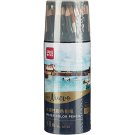 Карандаши акварельные Deli Arte Nuevo круглые 48 цветов с кистью в наборе