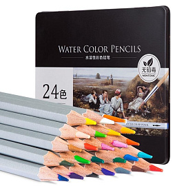 Карандаши акварельные Deli шестигранные 24 цвета с кистью в наборе