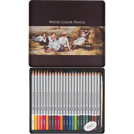 Карандаши акварельные Deli шестигранные 24 цвета с кистью в наборе