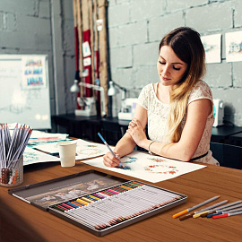 Карандаши акварельные Deli шестигранные 36 цветов с кистью в наборе