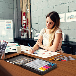 Карандаши акварельные Deli шестигранные 48 цветов с кистью в наборе