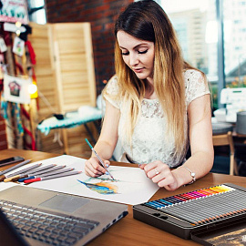 Карандаши акварельные Deli шестигранные 48 цветов с кистью в наборе