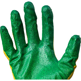 Перчатки рабочие защитные СВС хлопковые с латексным покрытием белые/зелёные (13 класс, размер 8-9 (L), 200 пар в упаковке)