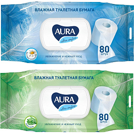 Бумага туалетная влажная Aura Ultra Comfort (80 листов в пачке)