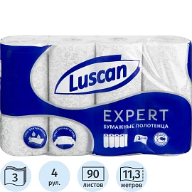 Полотенца бумажные Luscan Expert 3-слойные белые 4 рулона по 11.25 метров