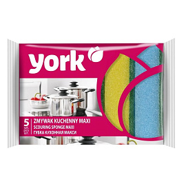 Губка для посуды York Макси поролон 10x7 см с абразивным слоем (5 штук в упаковке)
