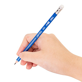 Карандаш чернографитный HB с ластиком Deli Uspire заточенный трехгранный