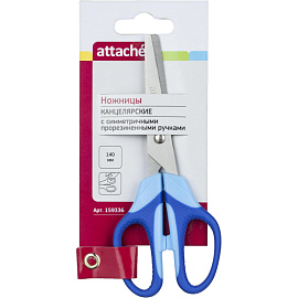 Ножницы Attache Ergo&Soft 140 мм симметричные с пластиковыми прорезиненными ручками синего/голубого цвета