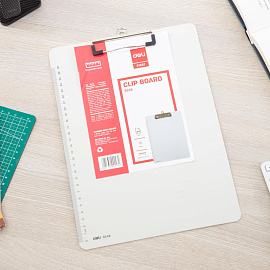 Папка-планшет с зажимом Deli А4 пластиковая серая с линейкой