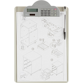 Папка-планшет с зажимом Deli А4 пластиковая серая с калькулятором