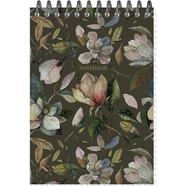 Блокнот Принты А6 60л, клетка, обл. мел. картон, спираль,Цветы