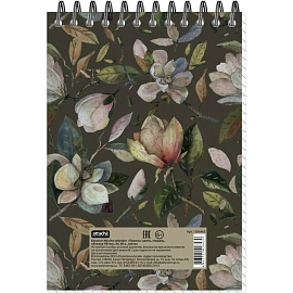 Блокнот Принты А6 60л, клетка, обл. мел. картон, спираль,Цветы