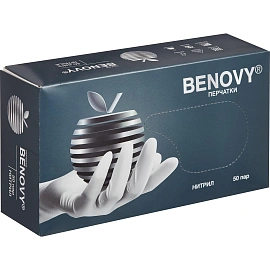 Перчатки медицинские смотровые нитриловые Benovy текстурированные нестерильные неопудренные размер S (6.5-7) белые (50 пар/100 штук в упаковке)