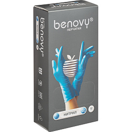 Перчатки медицинские смотровые нитриловые Benovy ML209D3 текстурированные нестерильные неопудренные размер M (7-8) голубые (50 пар/100 штук в упаковке