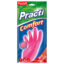Перчатки латексные Paclan Practi Comfort с хлопковым напылением розовые (размер 7-8, M)