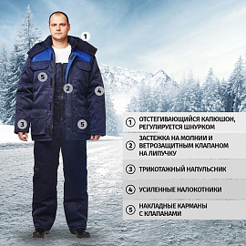 Костюм рабочий зимний мужской з12-КПК синий/васильковый (размер 56-58, рост 170-176)